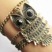 antique brass owl bracelet chain infinity bracelet