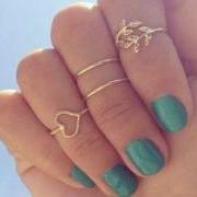 4 pcs knuckle rings Heart shaped ring diamond leaves ring finger ring