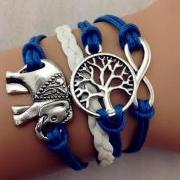 infinity Bracelet elephant bracelet white wax cord blue Braided Leather Antique Bronze Cute Personalized Jewelry friendship gift