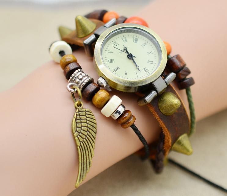 Infinity Leather Watch Bracelet wing Fashion Bracelet Quartz Movement Braclet Wrist Watch for Women Men New