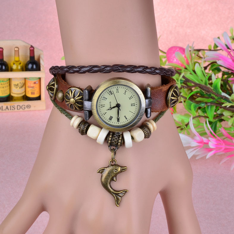 Infinity Leather Watch Bracelet dolphin Fashion Bracelet Quartz Movement Braclet Wrist Watch for Women Men New