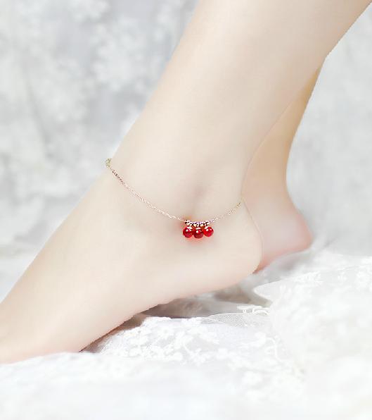 Paris jewelry show anklet elegant red beads anklet Titanium steel Plated 18K Rose Gold