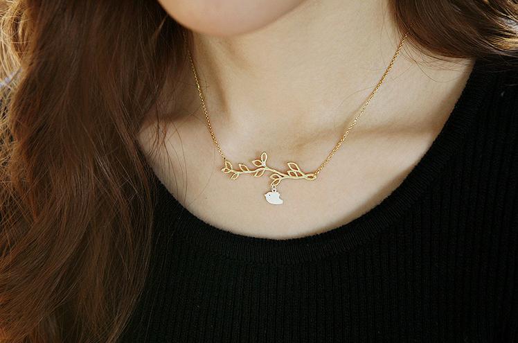 bird leaves necklace clavicular short chain necklace