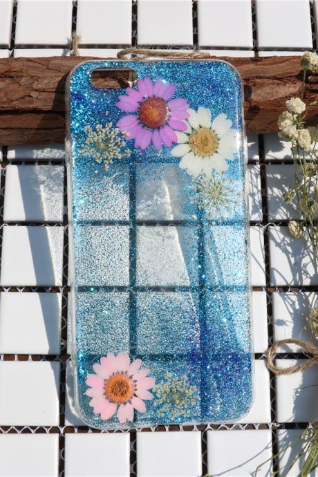 Bling Bling Blue Pressed Flower Case Real Dried Flowers Phone Case Iphone 7 Case Iphone 7 Plus Case Iphone 6 Case Iphone 6 Plus Case Samsung S7