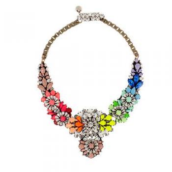 Rainbow Coloured Flower Gem Crystal Embedded Necklace on Luulla